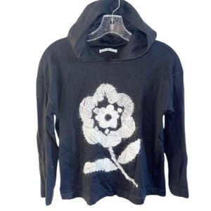 WHYCI Milano Wool Hoodie Big Flower Embroidered Black/White YC Italy Sz 40/4/XS